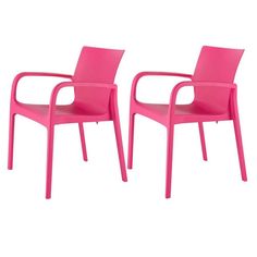 two pink plastic chairs sitting next to each other