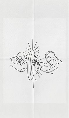 a drawing of two people swimming in the water with one person falling off his surfboard