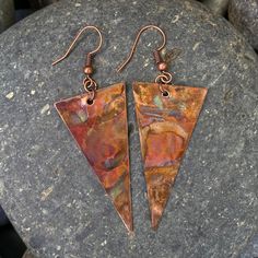 Unique Rust-colored Earrings With Ear Wire, Artisan Orange Copper Earrings, Unique Rust Earrings With Ear Wire, Earthy Rust-colored Earrings For Gift, Earthy Rust-colored Earrings As Gift, Rust-colored Soldered Copper Earrings, Handmade Rust Copper Earrings, Artistic Copper Earrings, Artistic Brown Copper Earrings