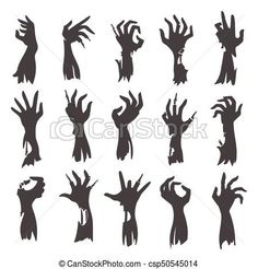 the silhouettes of zombie hands and arms in various poses, with one hand extended up to