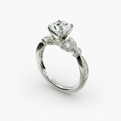 a white gold engagement ring with diamonds on it