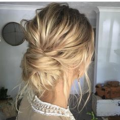 This low twisted bun is what textured hair dreams are made of! We are loving the lived-in yet elegant feel. Create separation in hair before starting any style you want to add texture to by spraying Style Sexy Hair Play Dirty.https://www.sexyhair.com/play-dirty-dry-wax.html Hair Casual, Wedding Hairs, Casual Wedding Hair, Easy Wedding Guest Hairstyles, Casual Hair, Chignon Bun, Long Shag, Balayage Ombre, Wedding Guest Hairstyles