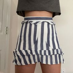 Never Worn (Except For This Photo). Blue And White Ruffles Mini Skirt. Size Small, Vestique White Ruffle Mini Skirt, Skirts Blue, Ruffle Mini Skirt, White Stripe, Ruffles, Mini Skirt, Blue White, Womens Skirt, Color Blue