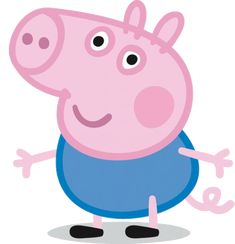 peppa the pig is standing in front of a white background and has one leg up