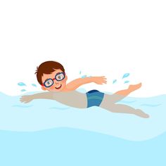 a boy swimming in the water with goggles on