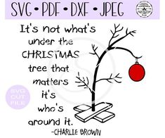 a christmas tree with a red ornament hanging from it's branch and the words svg pdd dxf