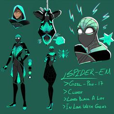 some character designs for spider - e, the animated film that is currently in development