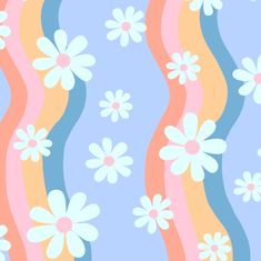 an abstract floral pattern with stripes and daisies