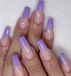 Flashy Nails, Paznokcie Hello Kitty, Purple Ombre Nails, Purple Acrylic Nails, Lilac Nails, Elegant Nail, Ombre Acrylic Nails