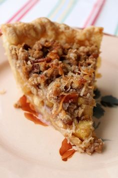 a piece of pie sitting on top of a white plate