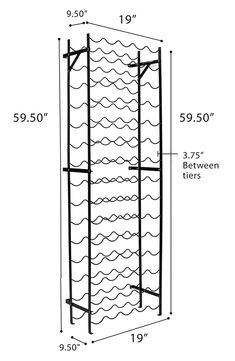 a wine rack is shown with measurements for the top and bottom tiers on it