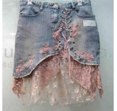 a denim skirt with lace on the bottom