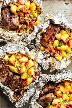 steak and pineapple salsa wrapped in foil