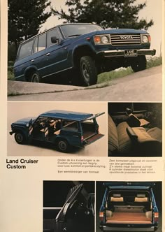 an advertisement for the land cruiser with pictures of seats and luggage in it's back