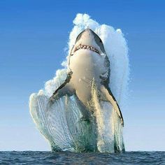 a great white shark jumping out of the water