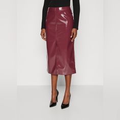 Cherry Red Color Patent Midi Skirt - Pencil Skirt Relaxed Fall Party Pencil Skirt, Relaxed Pencil Skirt For Fall Party, Relaxed Fit Pencil Skirt For Fall Parties, Red Midi Skirt For Workwear, Trendy Red Knee-length Skirt, Winter Party Pencil Skirt, Red Midi Skirt For Fall, Red Pencil Skirt For Workwear In Fall, Red Pencil Skirt For Fall Workwear