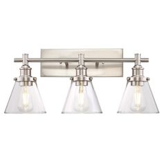 three light bathroom fixture with clear glass shades