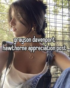 a woman sitting in front of a cage with the words grayson davenport hawthorne appreciation post