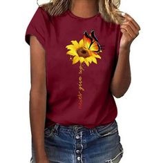 Introducing our Summer Short Sleeve T-Shirt, a perfect blend of style and comfort for women of all sizes! This casual yet chic top features a beautiful sunflower print that adds a touch of bohemian flair, making it the perfect addition to your summer wardrobe. Crafted with high-quality materials, this tee shirt provides a soft and breathable feel, ideal for those hot summer days. Product Function Detailed Explanation: Designed with short sleeves and a classic crew neckline, this t-shirt offers a Woman T Shirt, Shirt Blouses Tops, Short Sleeve Pattern, Ladies T Shirt, Sunflower Print, Short Sleeve Shirts, Vintage Casual, Boho Stil, Casual Tee