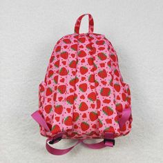 size : 10*13.9*4 inches Strawberry Backpack, Thanksgiving Clothes, Strawberry Hearts, Pink Strawberry, Strawberry Print, Girly Accessories, Collar Tshirt, Pink Backpack, Milk Silk