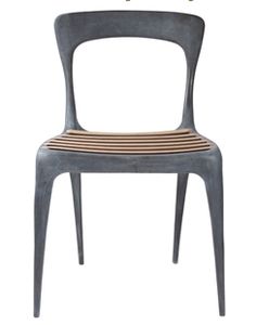 a metal chair with striped seat padding and backrests, on a white background