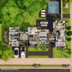 an aerial view of a house with lots of rooms