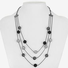 Features: Adjustable ChainJewelry Closure: Lobster ClaspShape: RoundMetal Color: GrayChain Length: 18 InchExtender Length: 2 InchChain Construction: SnakeCare: Wipe CleanStone Type: 750 GlassMetal: ZincNecklace Type: Strand Necklaces, Multi-Strand NecklacesCountry of Origin: Imported Black Alloy Chain Necklace For Gift, Black Alloy Necklace With Adjustable Chain, Black Beaded Chain Necklace, Black Metal Crystal Necklaces For Gift, Black Metal Crystal Necklaces As Gift, Elegant Black Alloy Necklace, Metal Clavicle Chain Beaded Necklace For Party, Adjustable Metal Layered Necklace For Parties, Black Rhinestone Chain Necklace For Gift