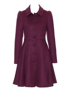 Outfits For The Cold, Magenta Colour, Burgundy Coat, Review Australia, Purple Coat, Cute Coats, Fashion 80s, Style Inspiration Winter, Full Circle Skirts