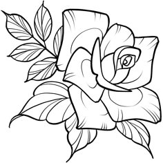 This rose is a classic staple of tattoo culture — iconic and simple, but a symbol of beauty and elegance. Copy Drawing Pictures, Simple Flower Art Painting, Rose Wood Burning, Still Life Coloring Pages, Simple Traditional Tattoo Outline, Easy Cover Up Tattoos, Ornamental Flower Tattoo Design, Chicano Rose Drawing, Trippy Pencil Drawings