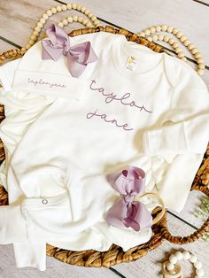 Introducing our exquisite Purple Newborn Outfit personalized just for your baby girl! This Purple Coming Home Outfit is designed to make a statement with its vibrant and charming color. Crafted with soft and gentle fabrics, this baby girl outfit is among our most beloved Purple Baby Clothes, perfectly suited for a newborn girl coming home.  Introducing our adorable newborn coming home outfit - the perfect coming home outfit for your precious little one! This custom infant outfit features a beaut Customizable Cotton Sets For Baptism, Fitted Cotton Sets For Gifts, Customizable Fitted Cotton Sets, Coming Home Outfit Baby Girl, Newborn Coming Home Outfit, Baby Coming Home Outfit, Outfit Baby Girl, Adorable Newborn