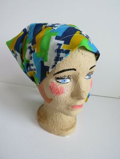 Triangle Head Scarf, Triangle Head, Vintage Clothes Women, Head Scarf, Green Yellow, Hats For Women, 1970s, Vintage Outfits, Stitching