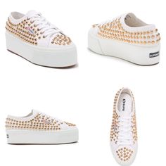 Golden Studs Bring Edginess To This Low Top Pair Of Platform Sneakers. -2" Platform -Round Toe -Lace-Up Vamp -Textile Upper, Synthetic Sole -Sizes 37.5= Us 7, 38=Us 7.5, 39=Us 8. Superga Shoes, Platform Sneaker, Platform Sneakers, Low Top, Lace Up, Bring It On, Women Shoes, Sneakers, Lace