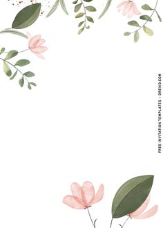 a white background with pink flowers and green leaves on the bottom right corner is an empty space for text