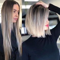 Medium Length Hair Women, Long Hair Cut Short, Before And After Haircut, Short Hair Balayage, Hair Makeover, Ombre Hair Color, Medium Hair Cuts