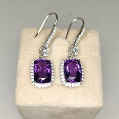 Natural Amethyst Earring, 925 Silver Dangle Earrings, AAA Quality Amethyst Earrings, Gift For Women, 925 Silver Jewellery. Stone :- Natural Amethyst Amethyst Origin:- Brazil Amethyst Shape:- Cushion Amethyst Size:- 10x14 MM Side Stone:- Zircon Metal :- 925 Silver Earring Length:- 45 MM Earring:- Width:- 11.50 MM Earring Weight:- 10.50 Gram Fine Jewelry Amethyst Earrings For Pierced Ears, Amethyst Earrings Fine Jewelry For Formal Occasions, Formal Sterling Silver Gemstone Earrings, Elegant Amethyst Dangle Earrings, Elegant 925 Stamped Earrings For Formal Occasions, Elegant Stamped 925 Earrings For Formal Occasions, Elegant Formal Earrings Stamped 925, Amethyst Gemstone Earrings For Formal Occasions, Fine Jewelry Amethyst Dangle Earrings