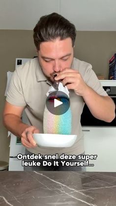 a man is eating food out of a jar with a spoon in his mouth and the caption reads, ondtek smell deeze super leke do it yourself