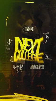 a poster with the words devt college written in yellow and black on top of it