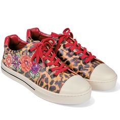 Leopard printed soft tumbled leather, has a colorful overlay of embroidery in 9 hues (most embroideries have 5-7 colors maximum). It’s a totally luxurious designer sneaker! - Heel Height: 1" - Material: Leather - Lining: Leather - Sole Material: Rubber - Origin: Brazil - Store all shoes in the original box, using the paper stuffing as you received it. - For our leather shoes, we suggest regular cleaning with a clean cloth. - A warm damp cloth can be used to clean our microfiber shoes. - For any Brazil Model, Brighton Bags, Shine Jewelry, New Brighton, Sporty Sneakers, Free Tote, Colored Leather, Designer Sneakers, Rubber Heels