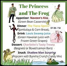 The Good Dinosaur Movie Night, Princess And The Frog Movie Night Food, Princess And The Frog Drink Ideas, Princess And The Frog Activities, Princess And The Frog Movie, Movie Foods, Disney Nights, Movie Meals