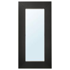 a black door with a mirror on the top and bottom panel, in front of a white background