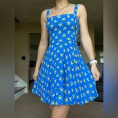 Never Worn Except For Picture. New With Tags. Originally $58 Plus Tax. Asking $50. Dress Is No Longer Sold, Very Soft And Flowy. Straps Are Adjustable. Back Is Stretchy So I’m A Small For Reference And It Fits Perfect But It Would Fit A Medium Perfect Too Blue Fitted Sundress For Casual Wear, Blue Fitted Sundress With Square Neck, Blue Fit And Flare Mini Dress For Summer, Blue Fitted Mini Sundress, Blue Fitted Casual Sundress, Fitted Blue Casual Sundress, Blue Fitted Sundress For Day Out, Fitted Blue Sundress For Day Out, Blue Floral Print Sundress With Square Neck