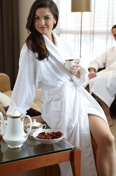 Unisex Jacquard Cotton Terry Velour Robe - L'Atelier Global Terry Robe, Luxe Lounge, White Shawl, Luxury Spa, Luxury Hotels, Global Style, Checkered Pattern, Jacquard Fabric, Shawl Collar