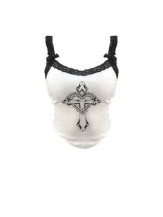 Color: White, Size: One Size White Gothic Top For Summer, White Fitted Top For Alternative Fashion, Fitted Tank Top For Halloween, Fitted Alternative Vest Top, Fitted Alternative Style Vest Top, Gothic Sleeveless Top For Streetwear, Gothic Tank Top For Streetwear, Gothic Sleeveless Top For Concerts, Emo Sleeveless Top For Concert