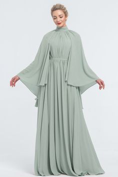 Modest Plus Size Dusty Sage Green Bridesmaid Dresses Long Sleeves Loose Modest Dress, Long Sleeve Sage Dress, Sage Green Bridesmaid Dresses Long Sleeve, Sage Green Dress Bridesmaid, Green Long Sleeve Chiffon Evening Dress, Green Long Sleeve Bridesmaid Maxi Dress, Green Long Sleeve Maxi Dress For Bridesmaids, Green Bridesmaid Dresses Modest, Sage Green Bridesmaid Dresses Long