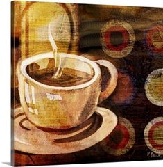 a painting of a cup of coffee on a saucer