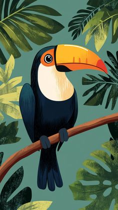 a toucan bird perched on a branch in the jungle