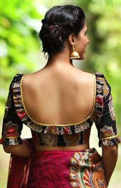 Blouse Designs Front And Back, ब्लाउज बैक नेक डिजाइन, Black Blouse Designs, Sari Design