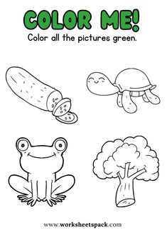 Things that are green coloring pages for kids. Green Preschool Worksheets, Green Color Worksheet, Green Worksheet Preschool, Green Activity Preschool, Green Coloring Page, Things That Are Green Preschool, Color Green Activities For Toddlers, Colouring For Kindergarten, Green Color Activities