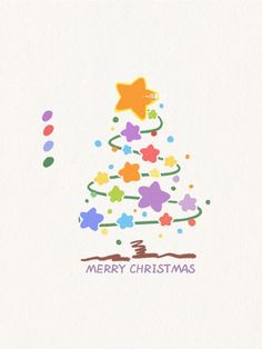 a colorful christmas tree with stars and confetti on it's bottom corner