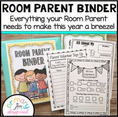 room parent binder with two pictures on it and the words room parent binder